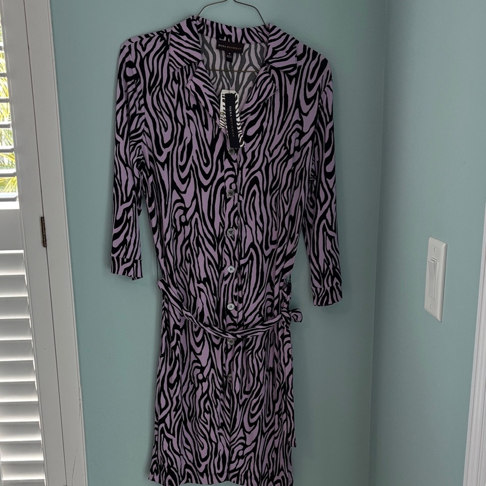 Dana Buchman Lavender Zebra Print Long Sleeve Dress